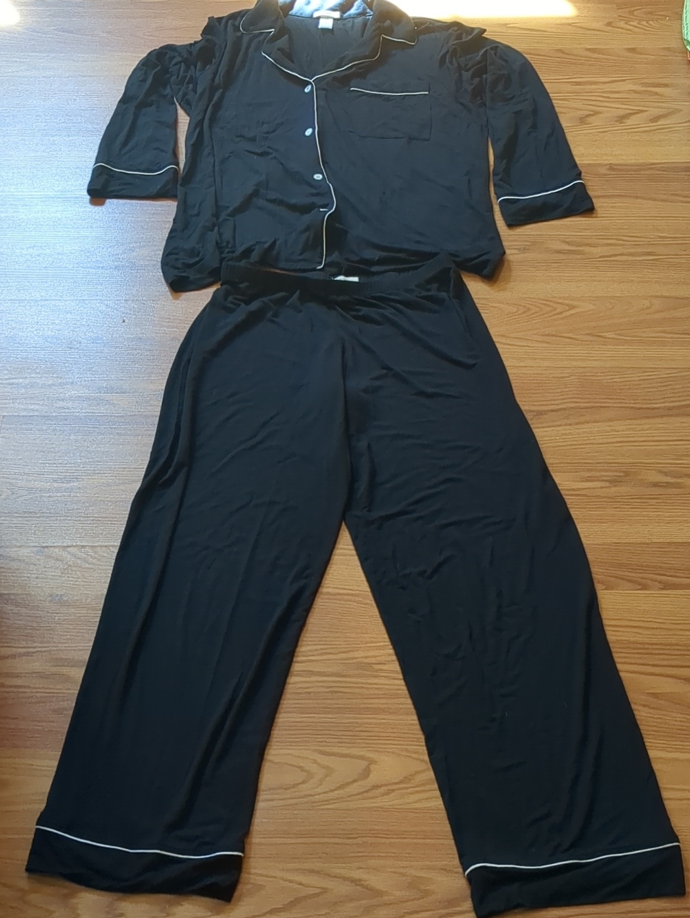 Eberjey Gisele Tencel modal black white trim button up long pajama set,-158.00 - Picture 9 of 9